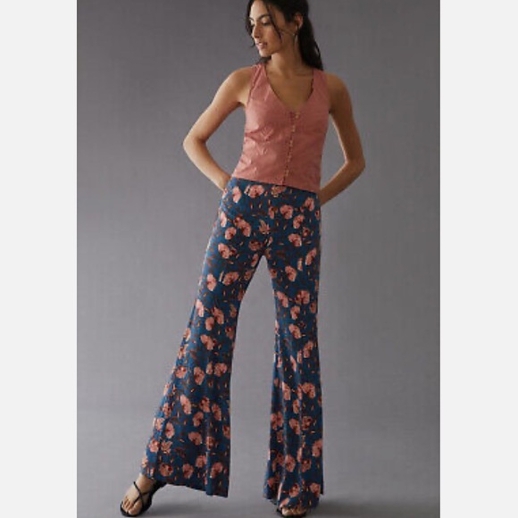 Anthropologie Pants - ANTHROPOLOGIE Blue Floral Flare Leg Pants